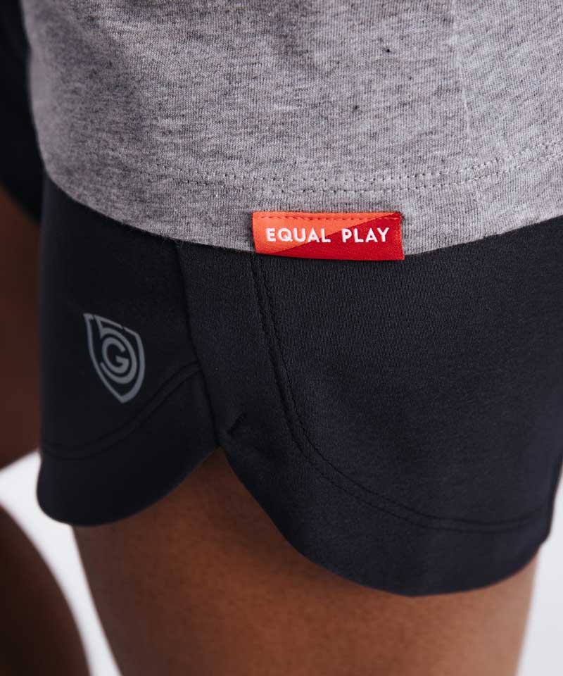 The Equal Play label on the Goal Five women's athletic t-shirt is featured.