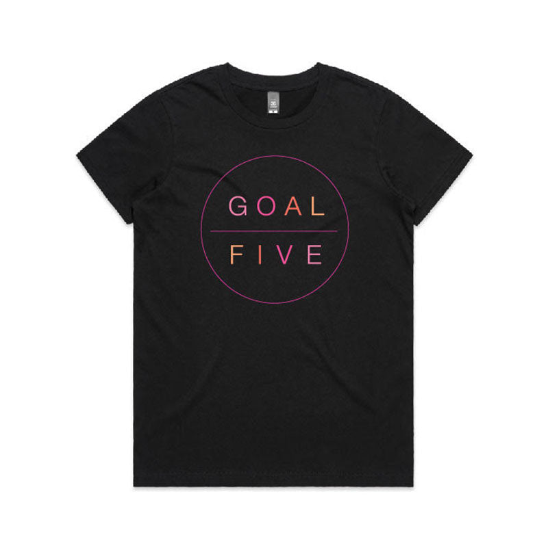 The Center Circle design of the ladies' cotton T shirt is featured.