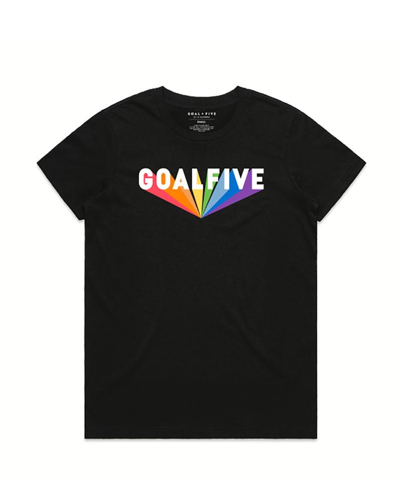 The Superhuman Goal Five design on the black cotton T shirt is featured.